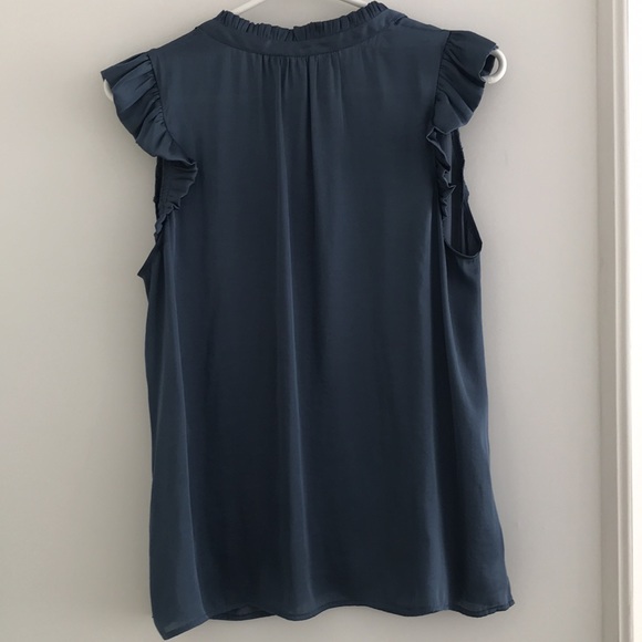 Banana Republic | Women’s sleeveless ruffle tie neck top, S, ocean beach blue - Picture 4 of 6